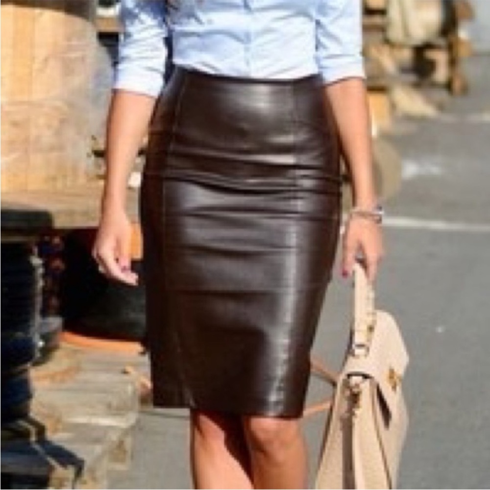Alexander McQueen Chocolate Leather Pencil Skirt